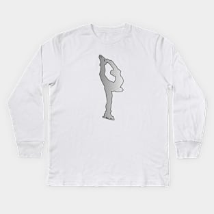 Figure Skater Silhouette in Silver Design Kids Long Sleeve T-Shirt